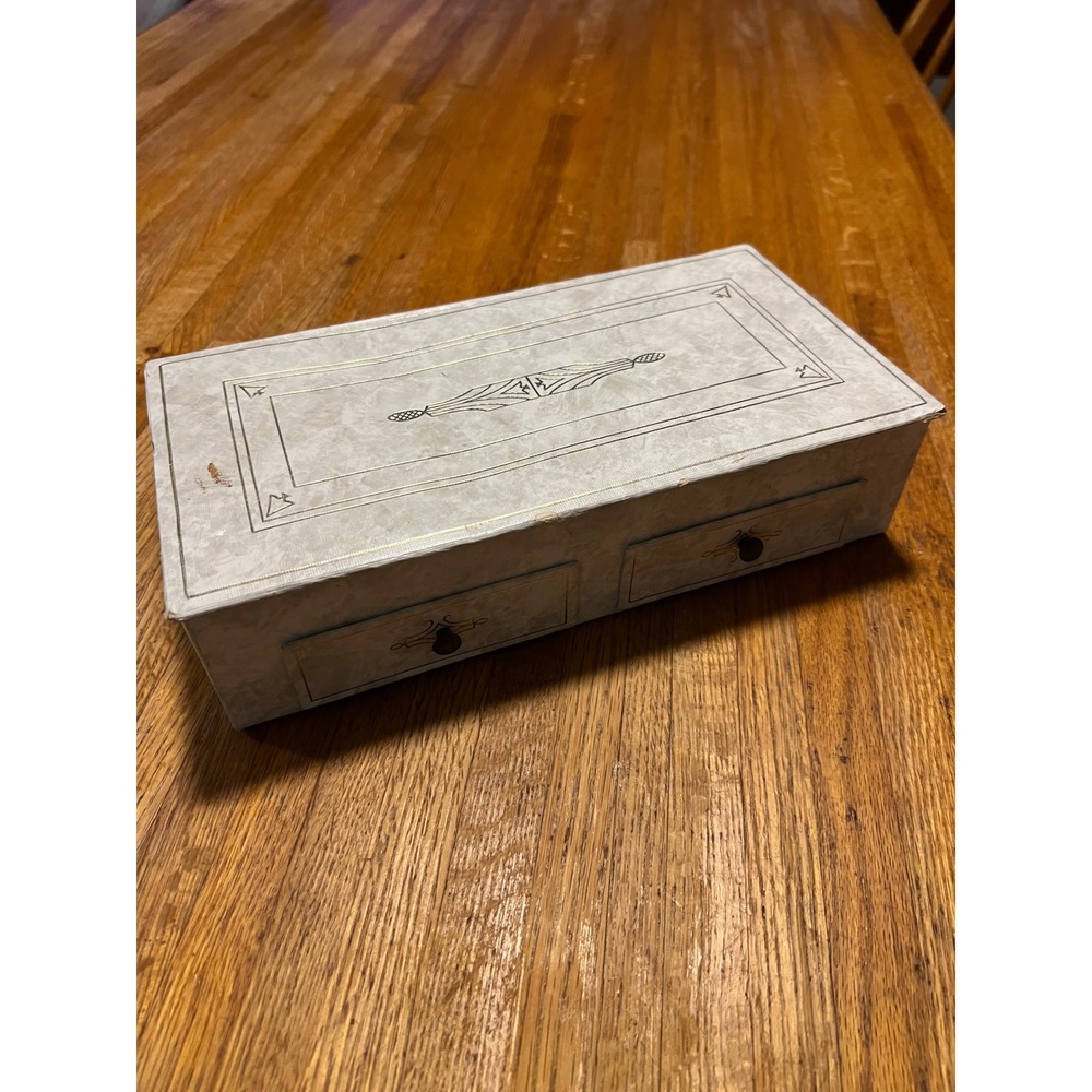 Vintage Style Gray Marble Paper Stationery Box Jewelry Chest with Drawers Gold
